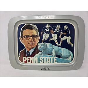 VINTAGE 1976 PENN STATE NITTANY LIONS JOE PATERNO COLLECTIBLE COCA-COLA TRAY 18"